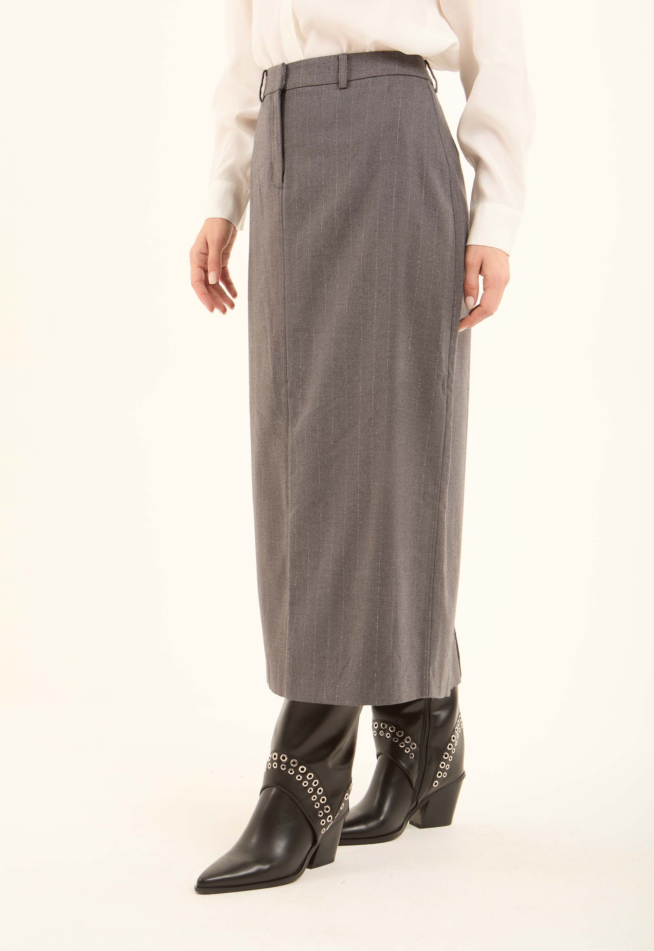 Elegant Striped Formal Midi Skirt