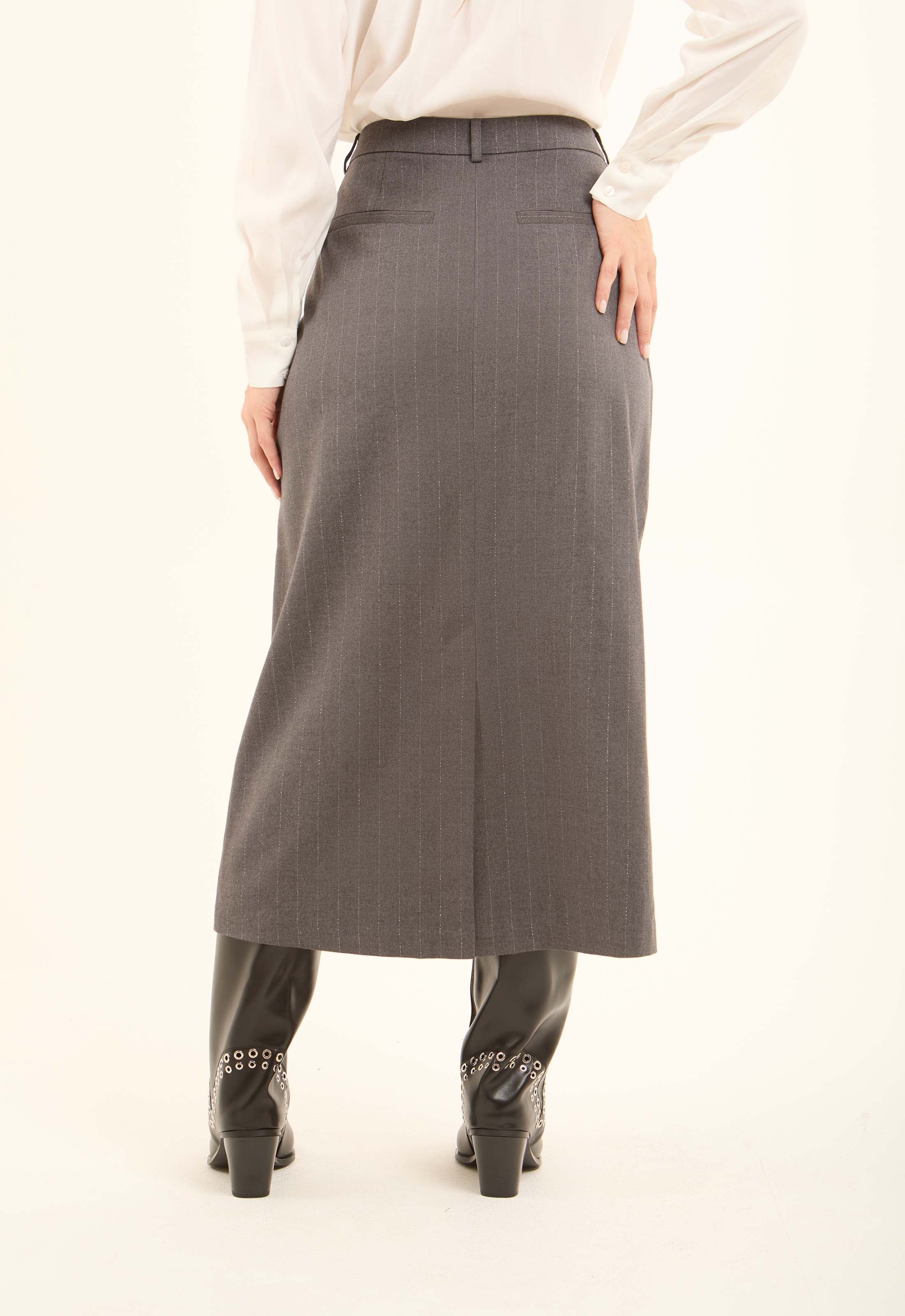Elegant Striped Formal Midi Skirt