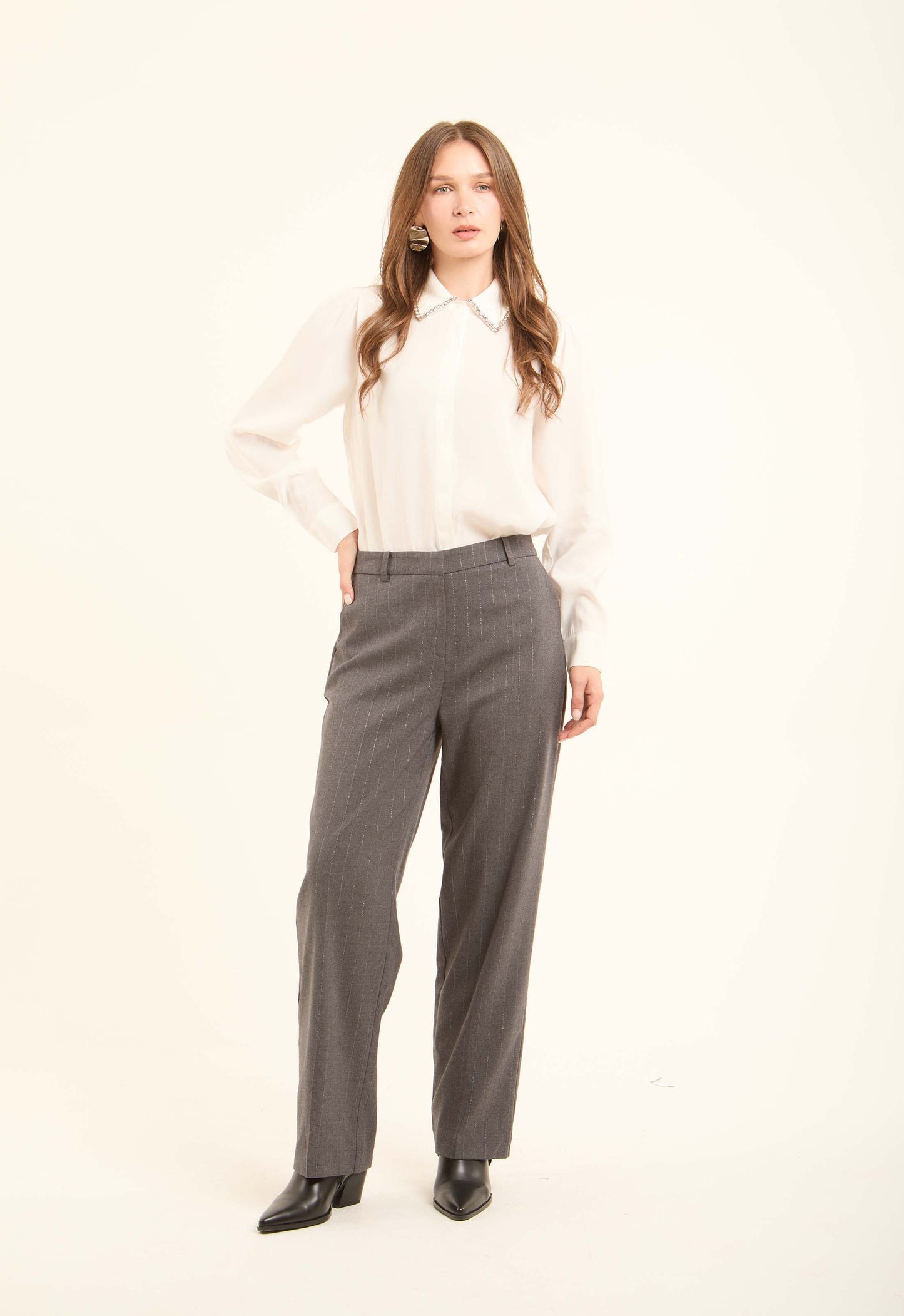 Pinstripe Straight Suit Pants
