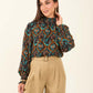 Flowy Printed High-Neck Viscose Blouse