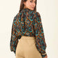 Flowy Printed High-Neck Viscose Blouse