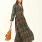 Patterned Drawstring Dress with V-Neck