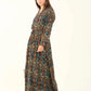 Patterned Drawstring Dress with V-Neck