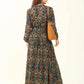 Patterned Drawstring Dress with V-Neck