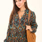 Patterned Drawstring Dress with V-Neck