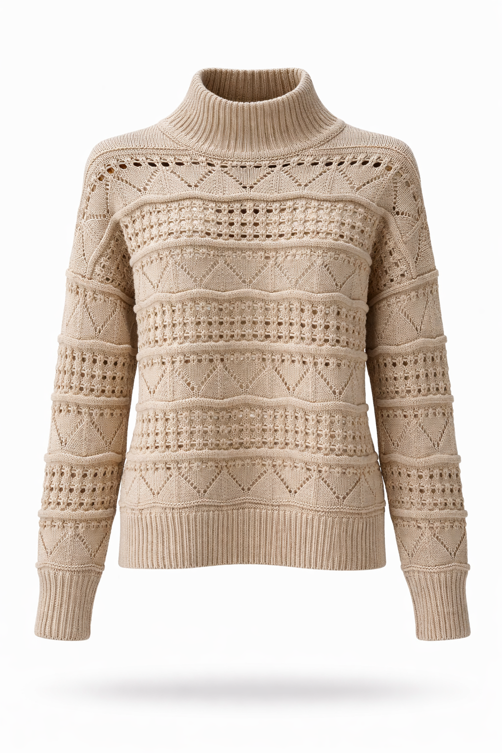 Perforated Mock Neck Knitted Pullover
