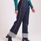 Folded-Hem Straight Denim Pants