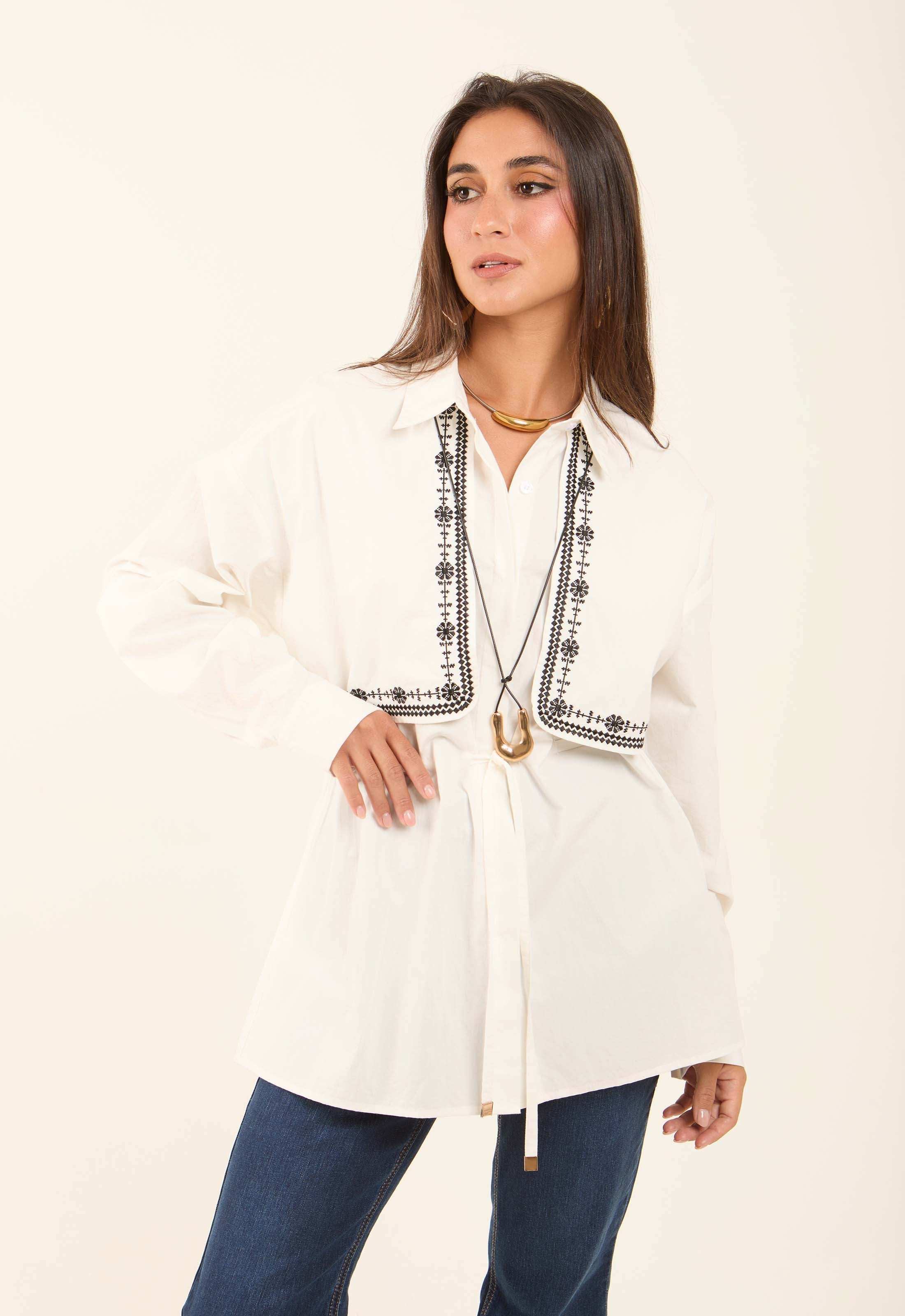Classic Collar Soft Embroidered Blouse