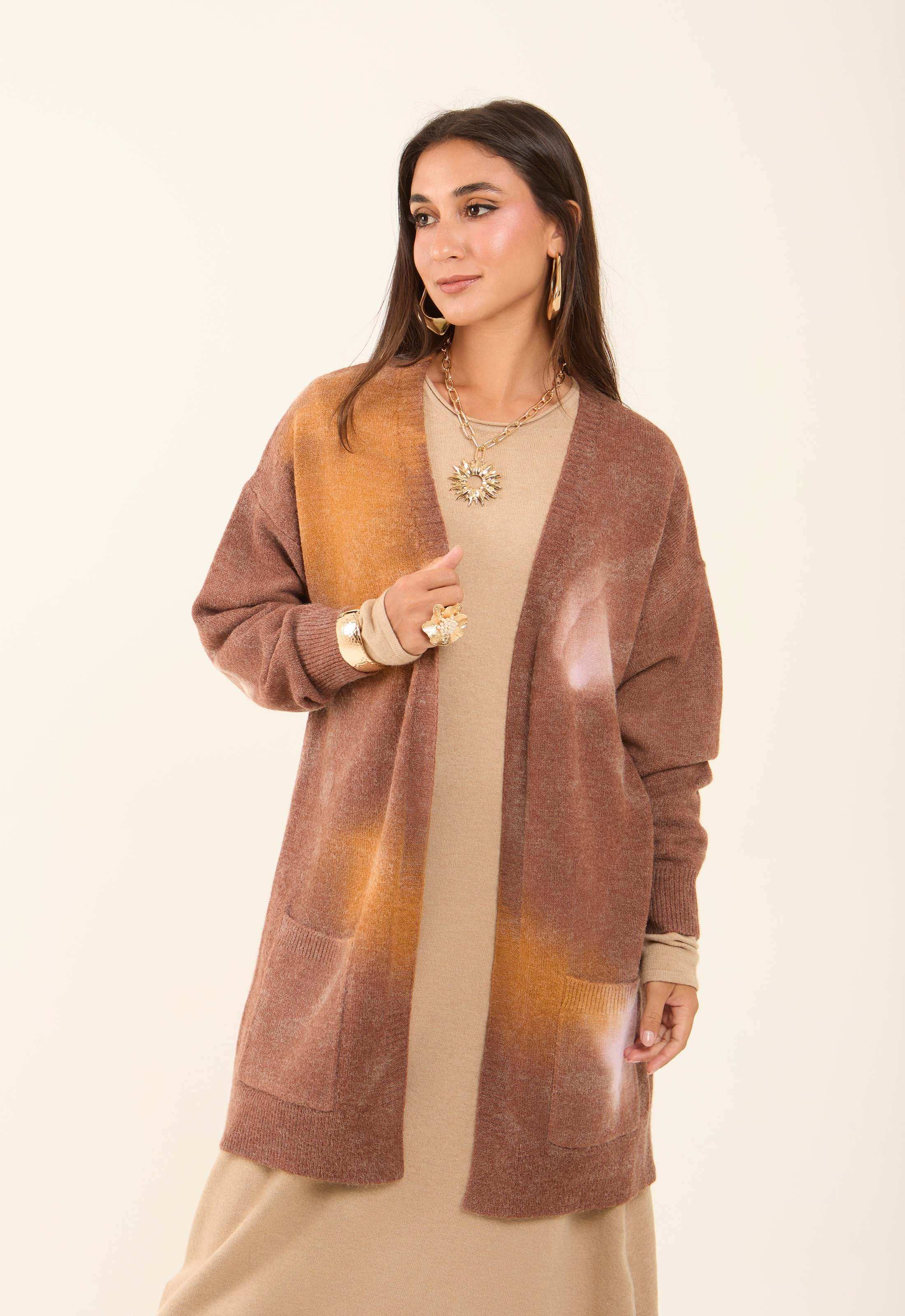 Dip-Dye Fashionable Long Winter Cardigan