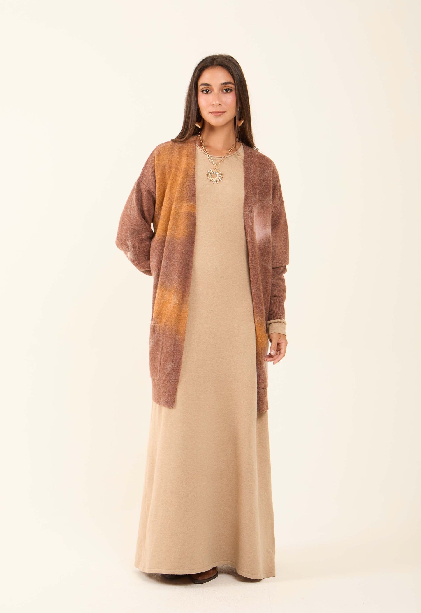 Dip-Dye Fashionable Long Winter Cardigan