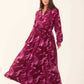 V-Neck Leaves Flowy Dress with Drawstring Waist