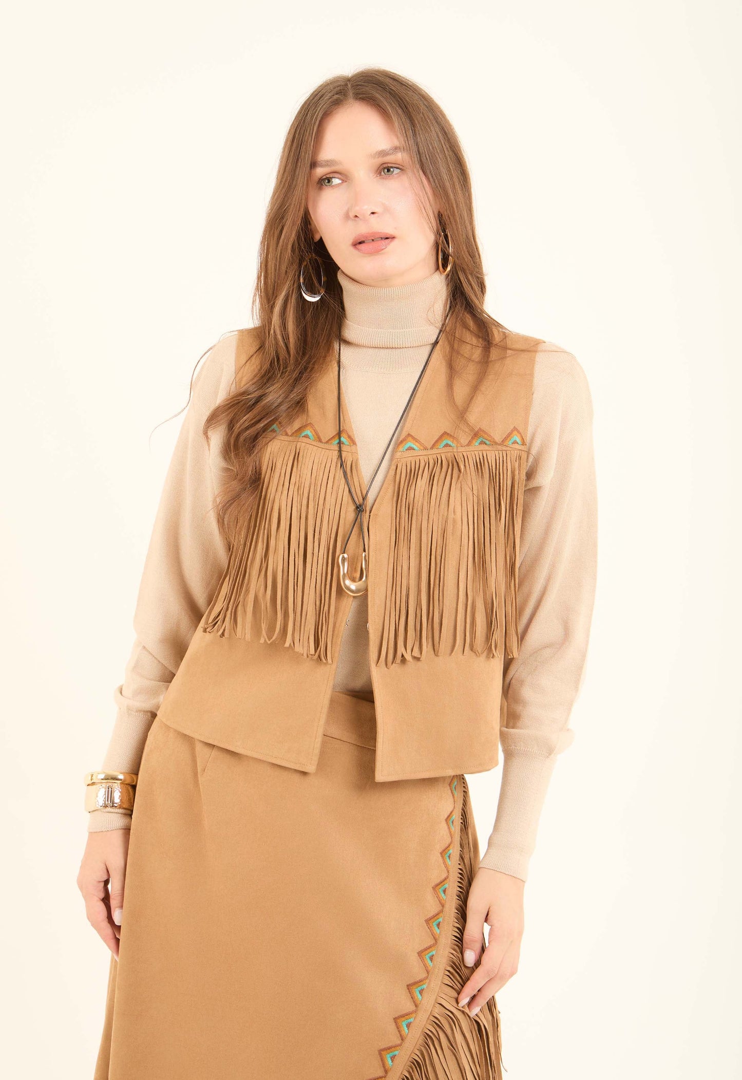 Fashionable Embroidered Boho Vest with Fringes