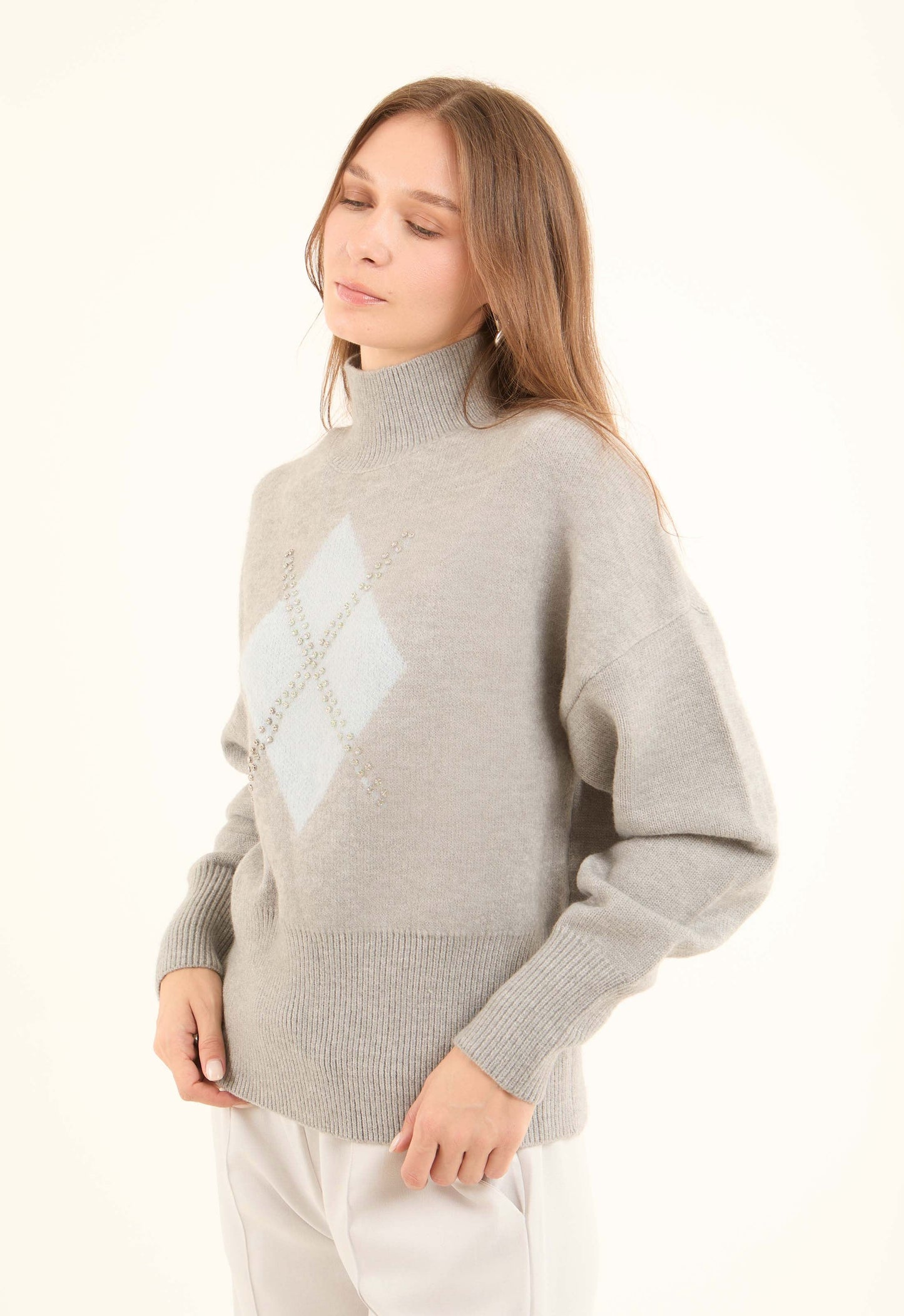 Front Stitched Crystal Studs Casual Pullover