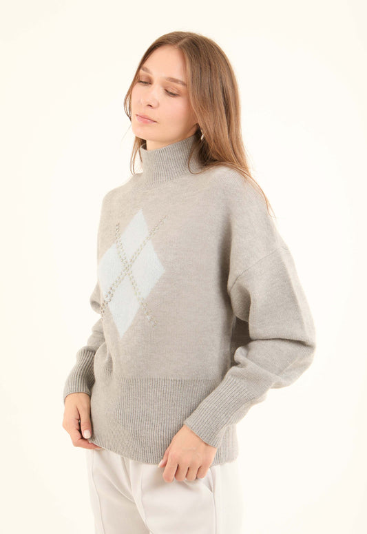 Front Stitched Crystal Studs Casual Pullover