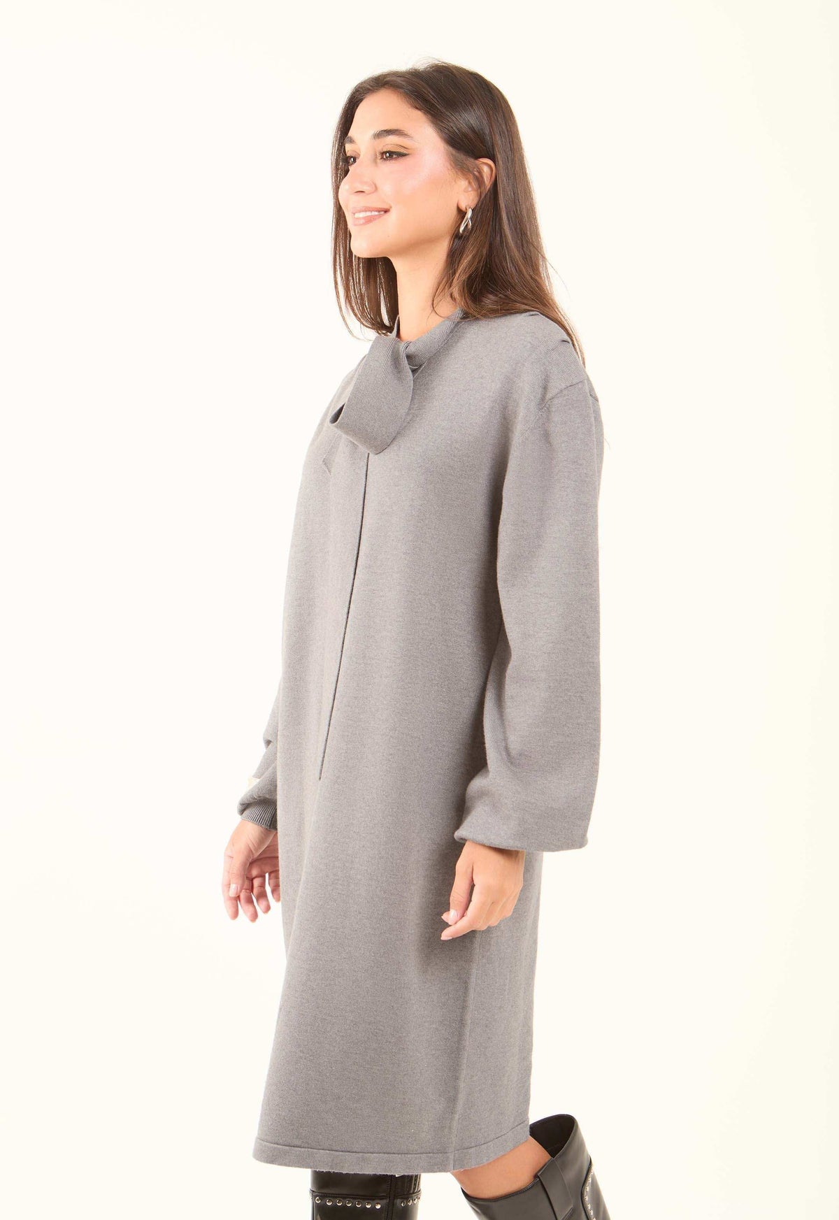 Slip On Winter Dress with Tie Neck