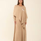 Neutral Flow Dress with Decorative Drape Shawl