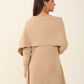 Neutral Flow Dress with Decorative Drape Shawl