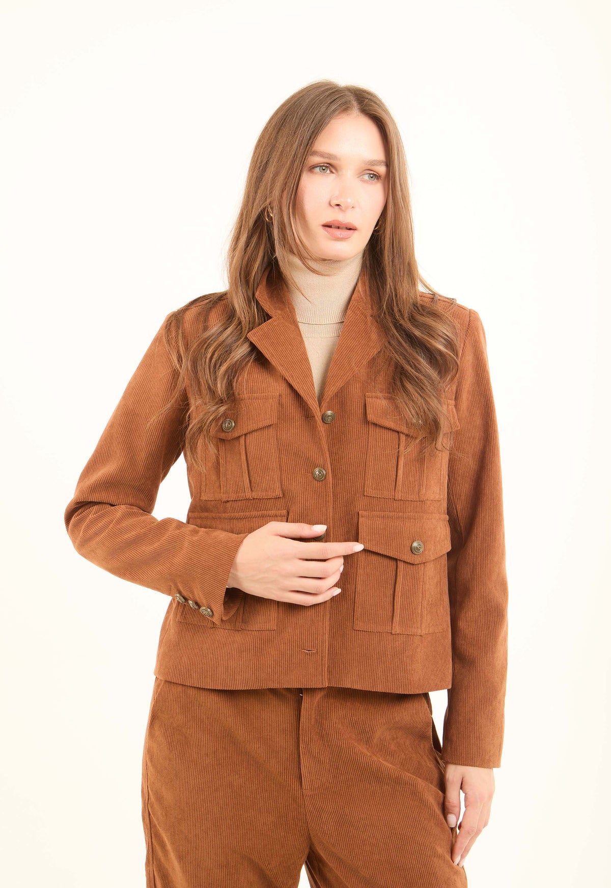 Corduroy Utility Jacket with Notched Lapels