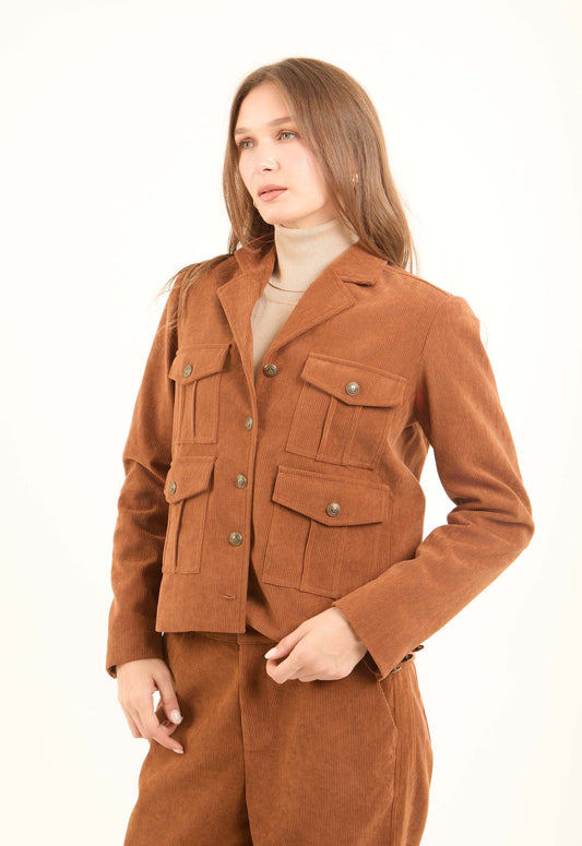 Corduroy Utility Jacket with Notched Lapels