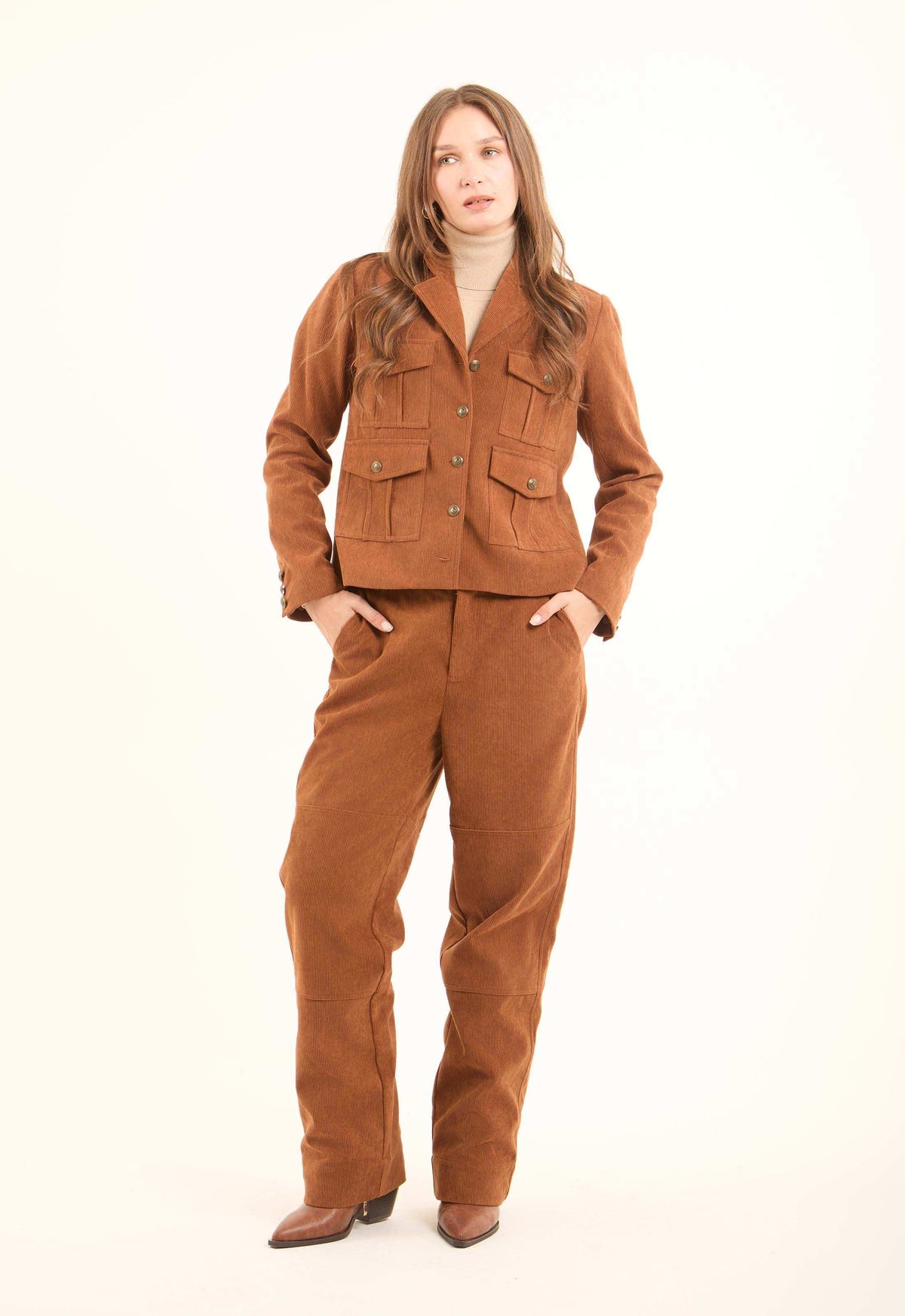 Corduroy Straight-Leg Pants with Clean Tailored Look