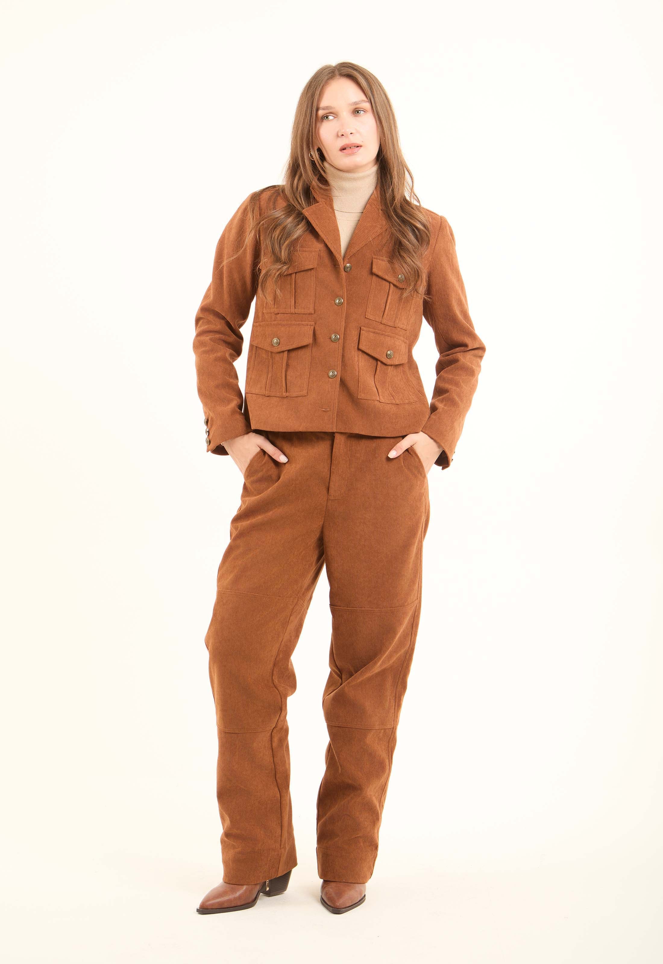 Corduroy Straight-Leg Pants with Clean Tailored Look