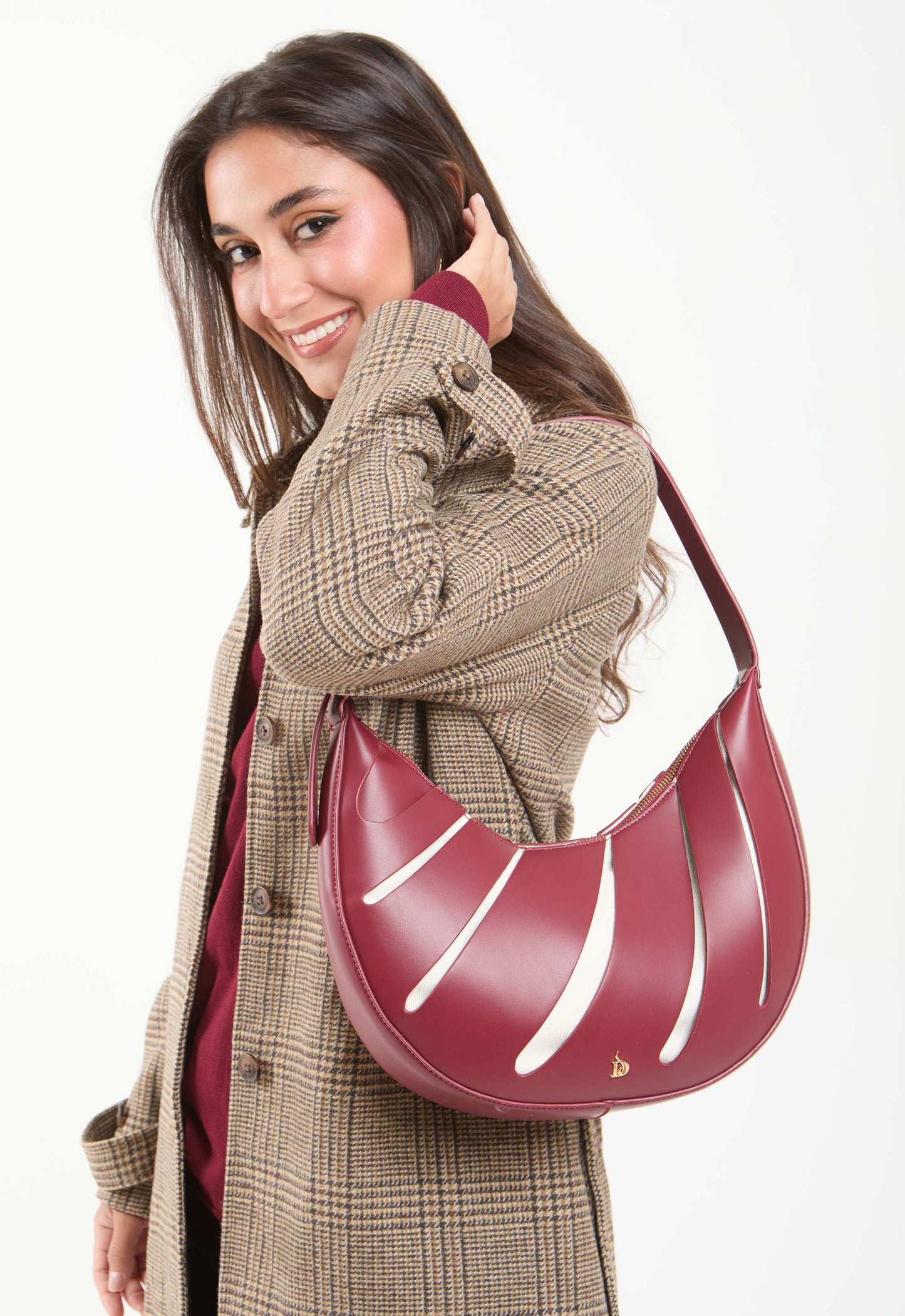 Wool-Blend Checked Long Coat