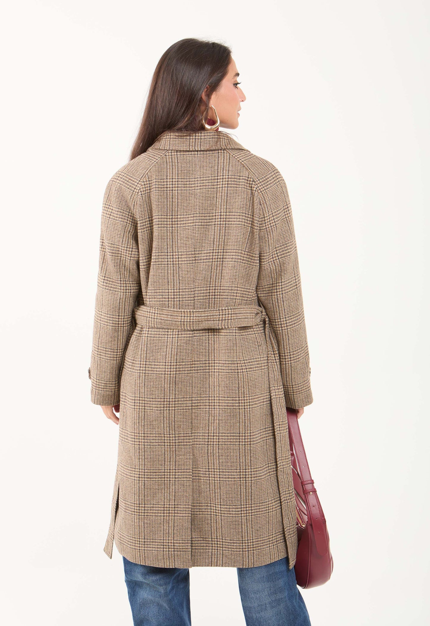 Wool-Blend Checked Long Coat