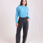 Slip On Solid Pullover with Knitted Sleeve