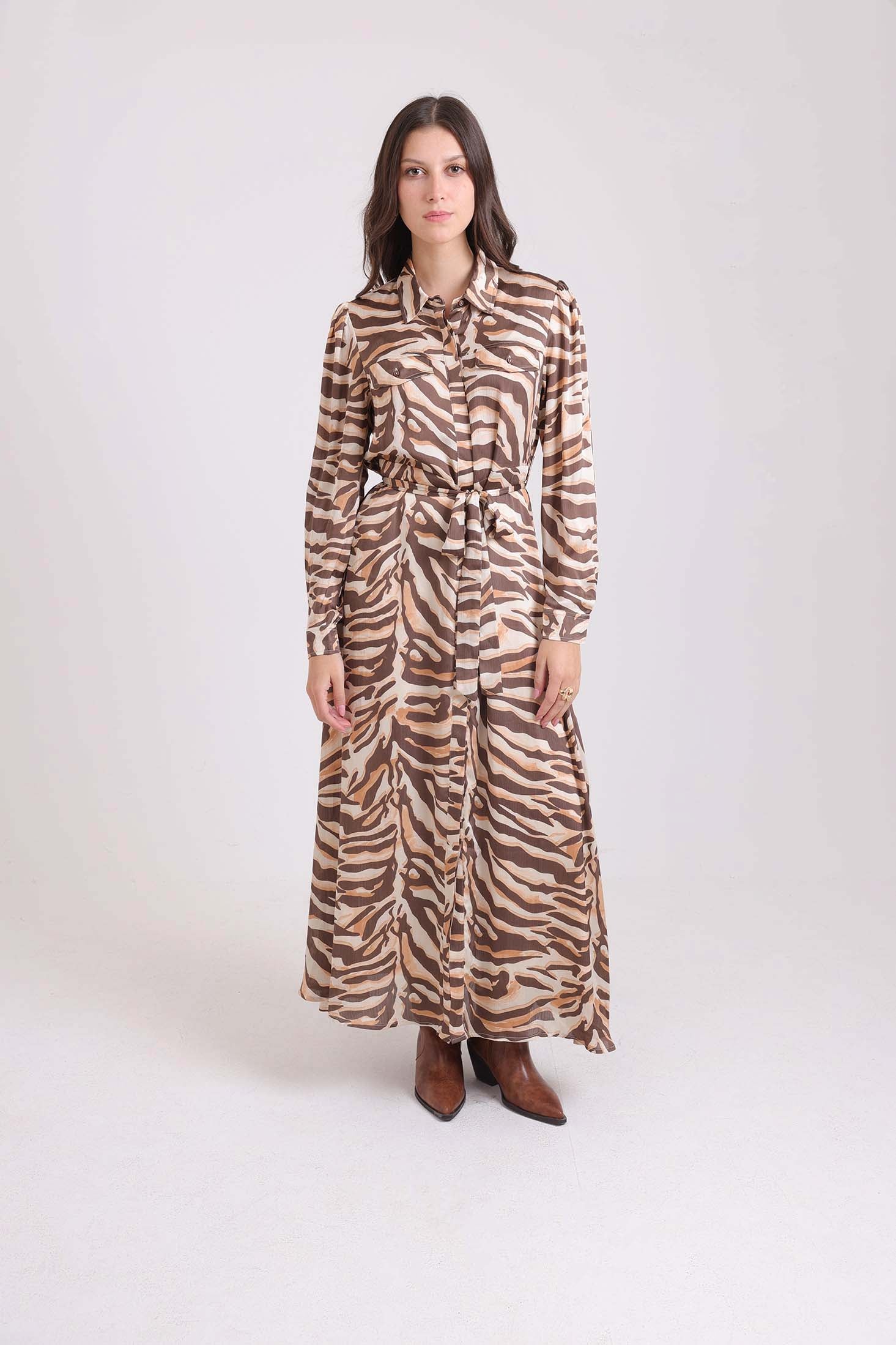 Maxi Zebra Dress with Drawstring Waist