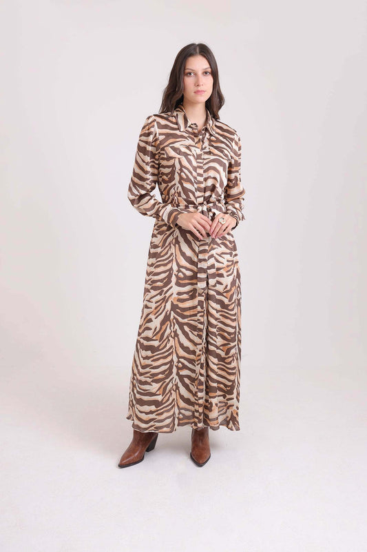 Maxi Zebra Dress with Drawstring Waist