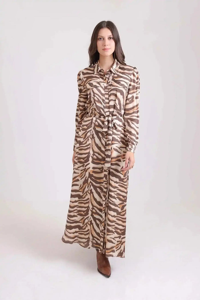 Maxi Zebra Dress with Drawstring Waist