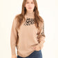 High-Neck Long Sleeves Pullover with Leopard Pattern