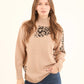 High-Neck Long Sleeves Pullover with Leopard Pattern