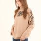 High-Neck Long Sleeves Pullover with Leopard Pattern
