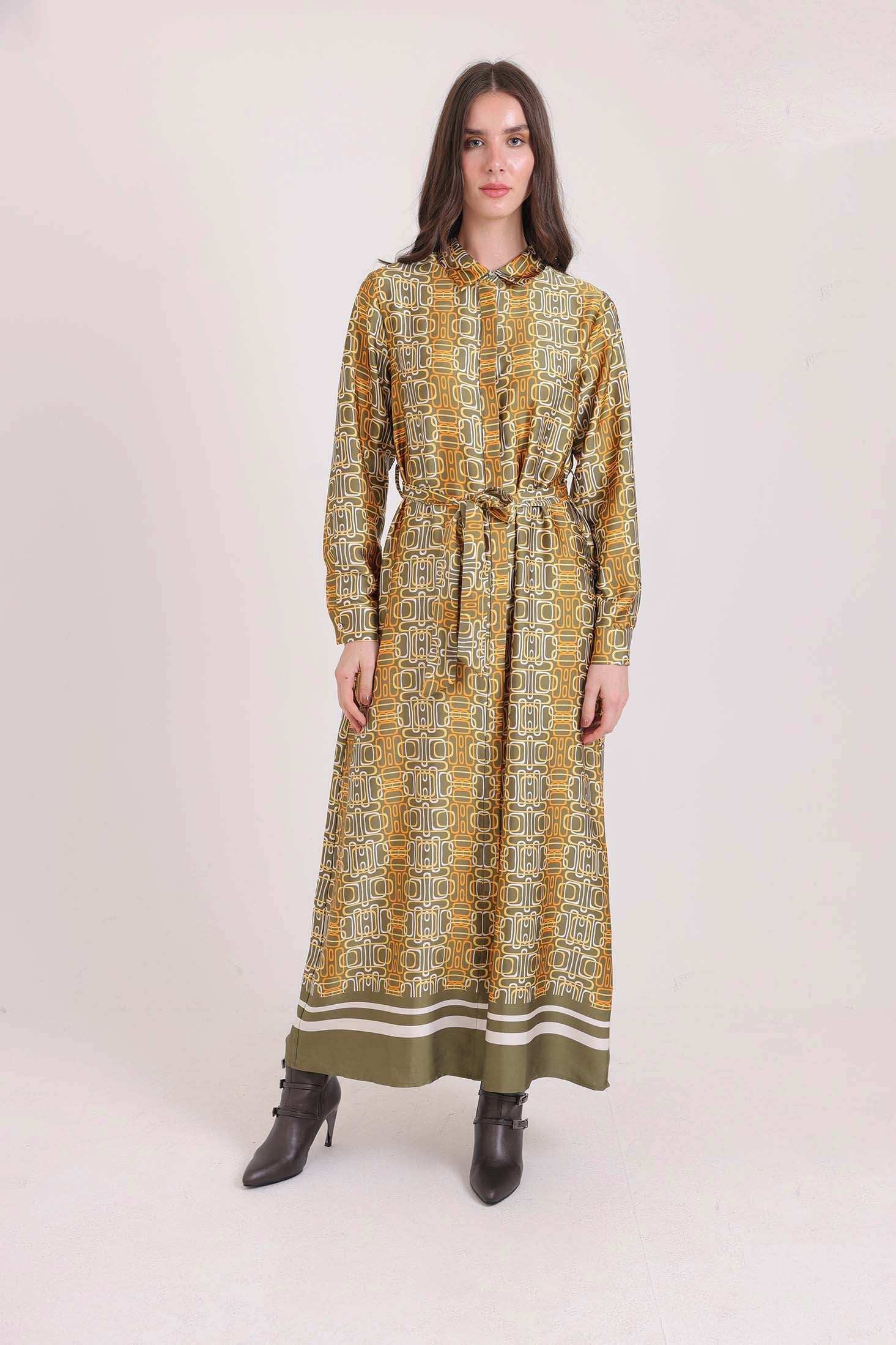 Patterned Long Sleeves Summer Maxi Dress
