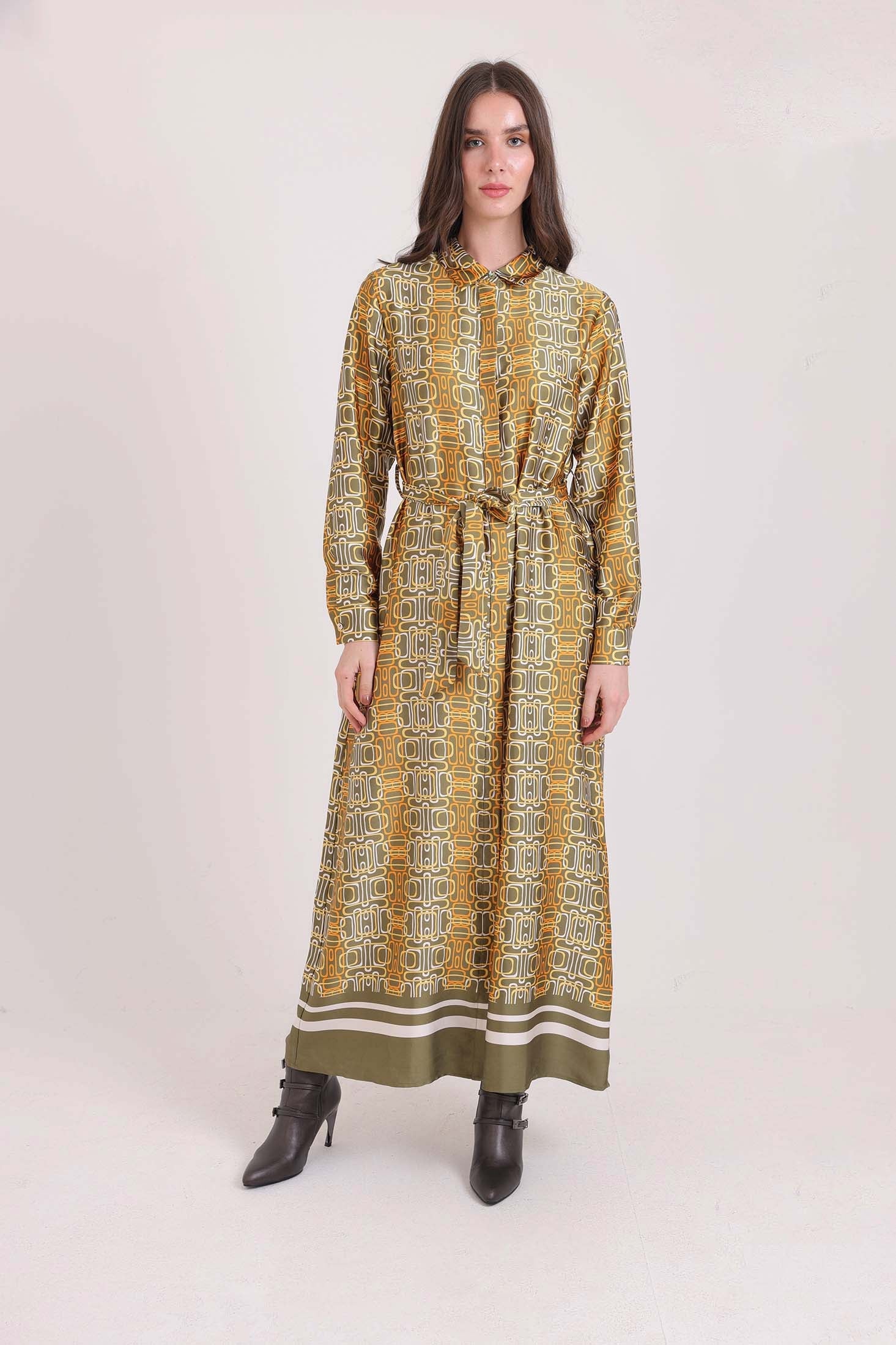 Patterned Long Sleeves Summer Maxi Dress