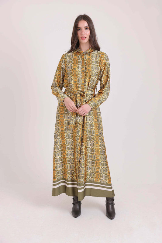 Patterned Long Sleeves Summer Maxi Dress