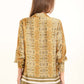 Printed Polyester Blouse with Notched Lapels