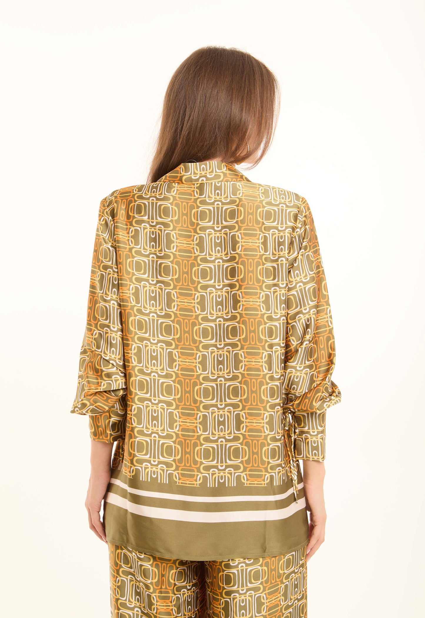 Printed Polyester Blouse with Notched Lapels