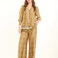 Printed Polyester Blouse with Notched Lapels