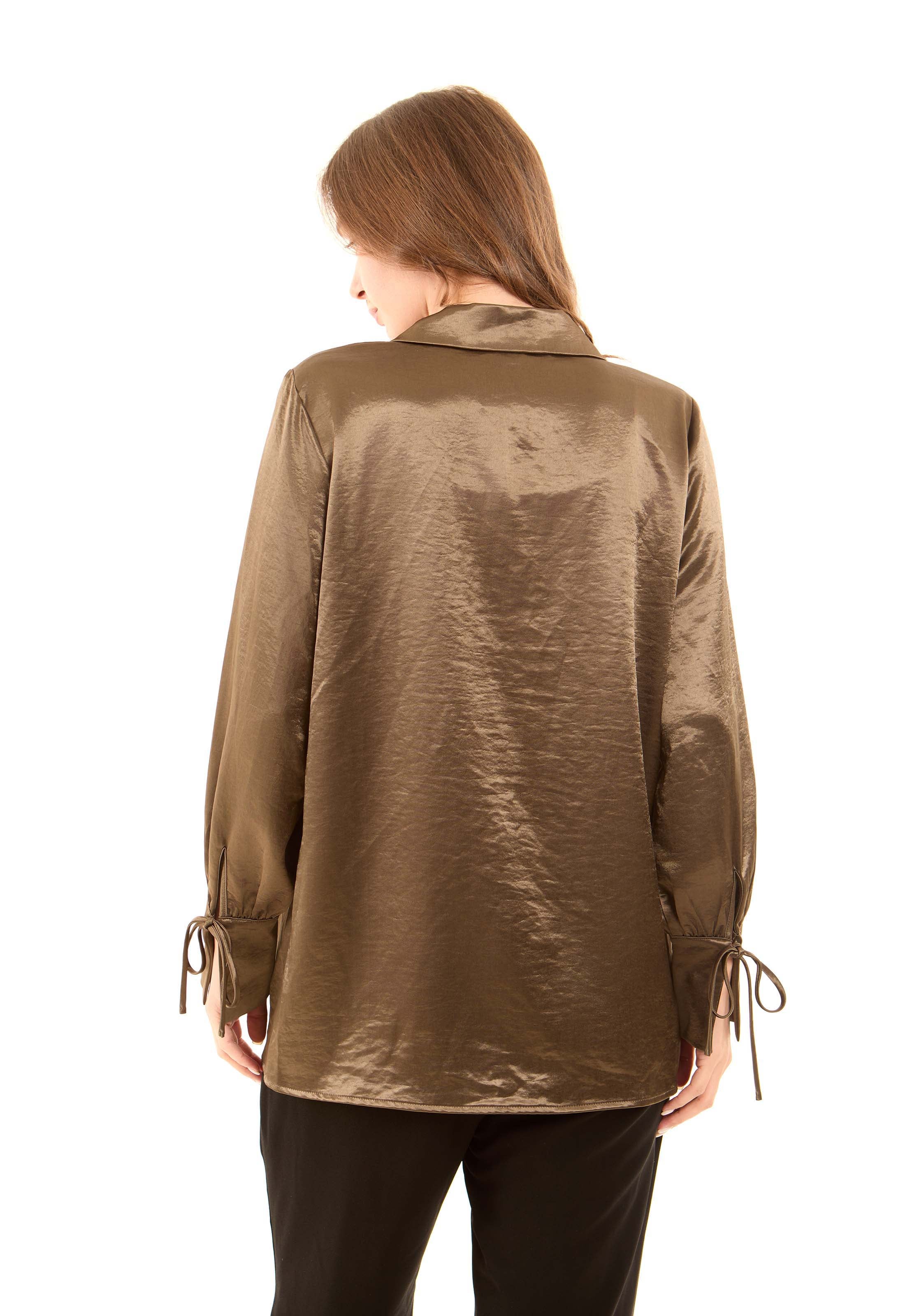 Satin-Feel Polyester Blouse with Notched Collar