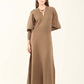 Ribbed Bishop Sleeves Dress with Golden Buttons