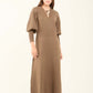 Ribbed Bishop Sleeves Dress with Golden Buttons