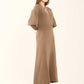 Ribbed Bishop Sleeves Dress with Golden Buttons