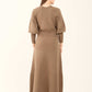 Ribbed Bishop Sleeves Dress with Golden Buttons