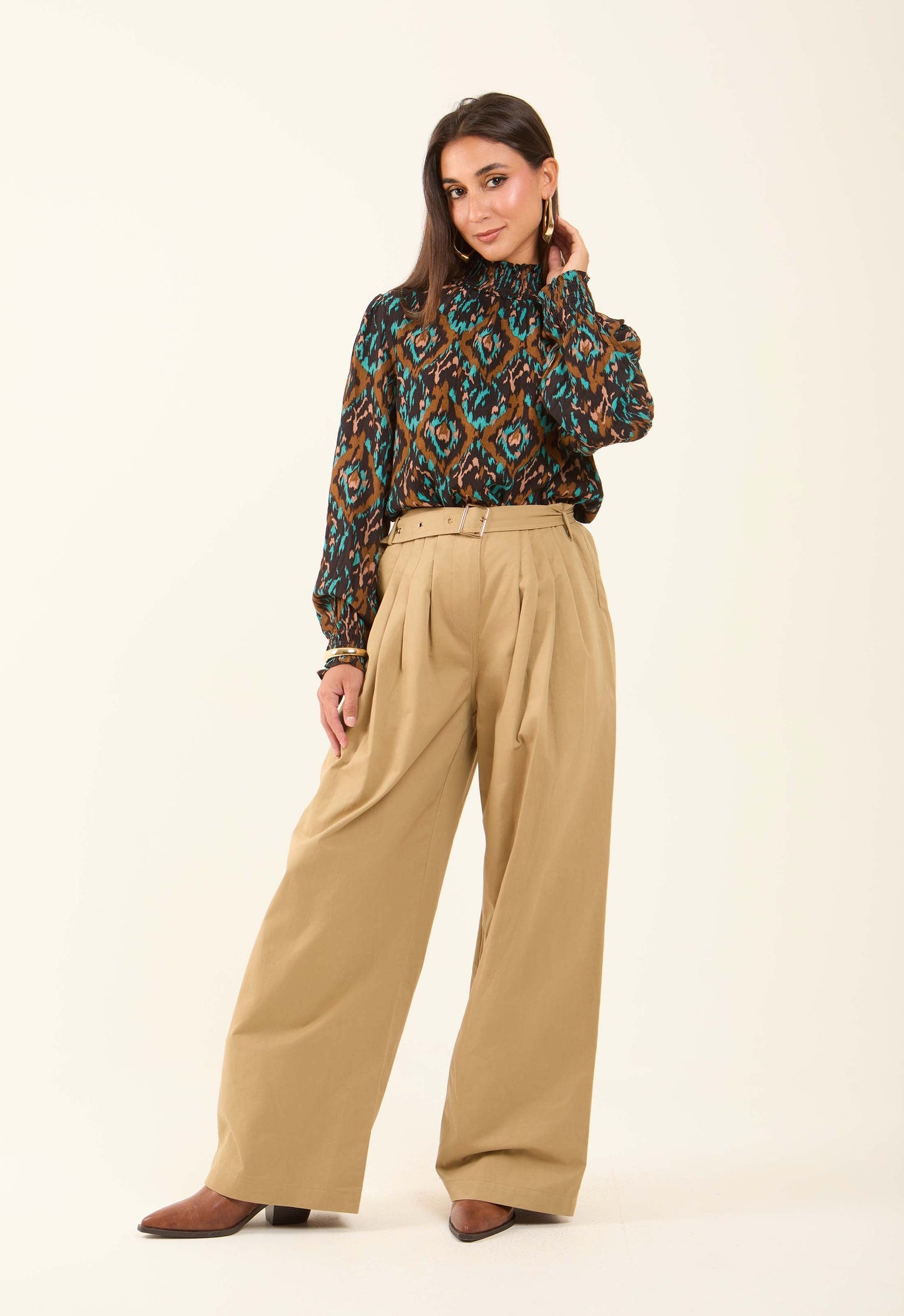 Pleated High-Waist Wide-Leg Pants