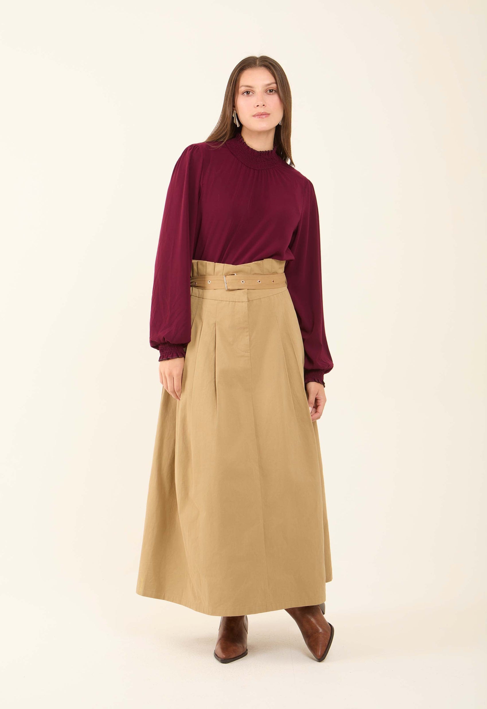 High-Waisted Belted Casual Skirt