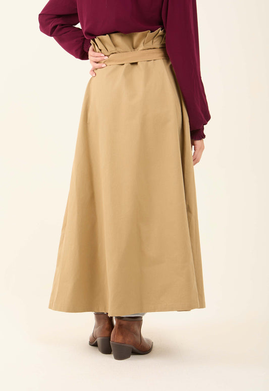 High-Waisted Belted Casual Skirt
