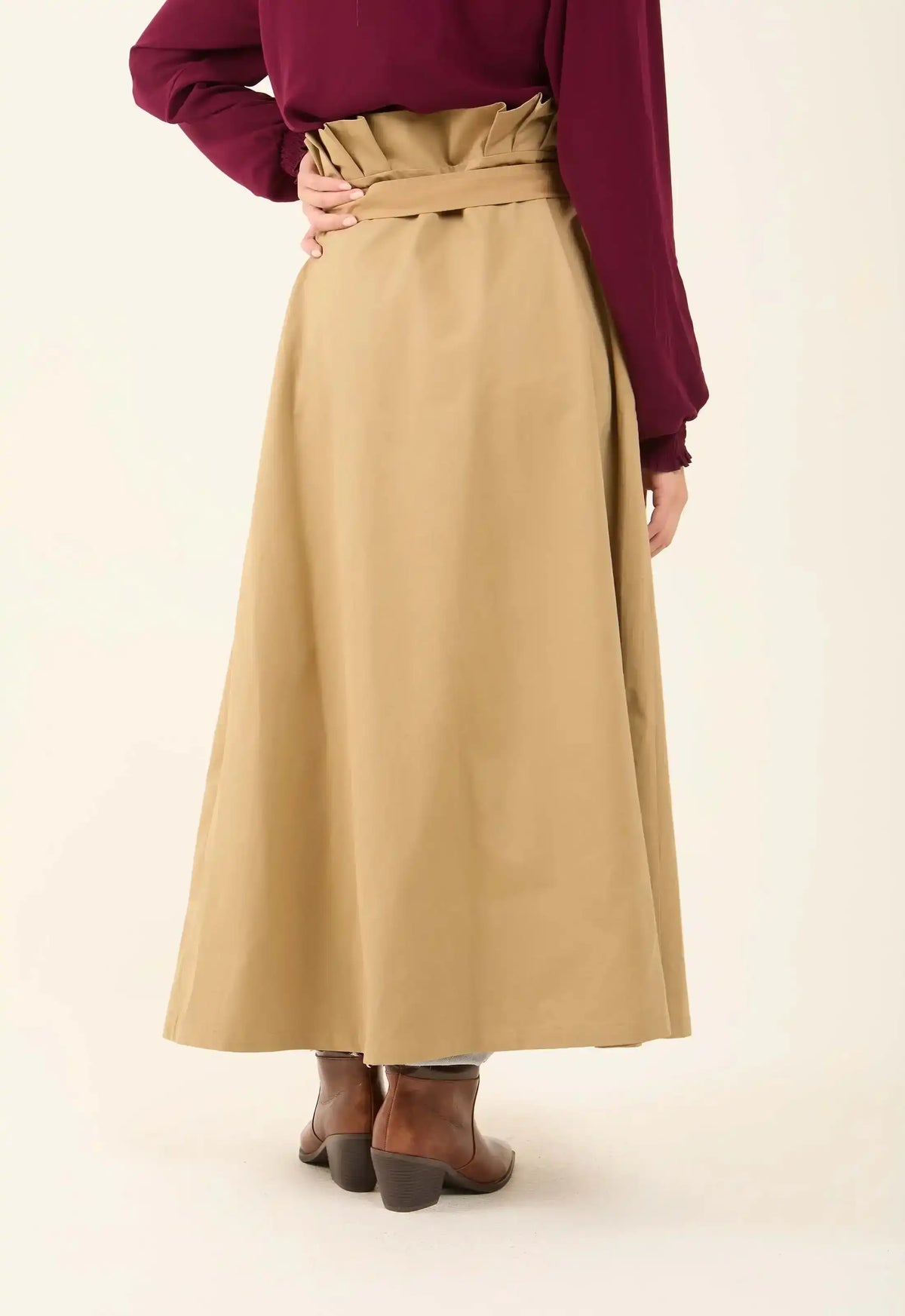 High-Waisted Belted Casual Skirt