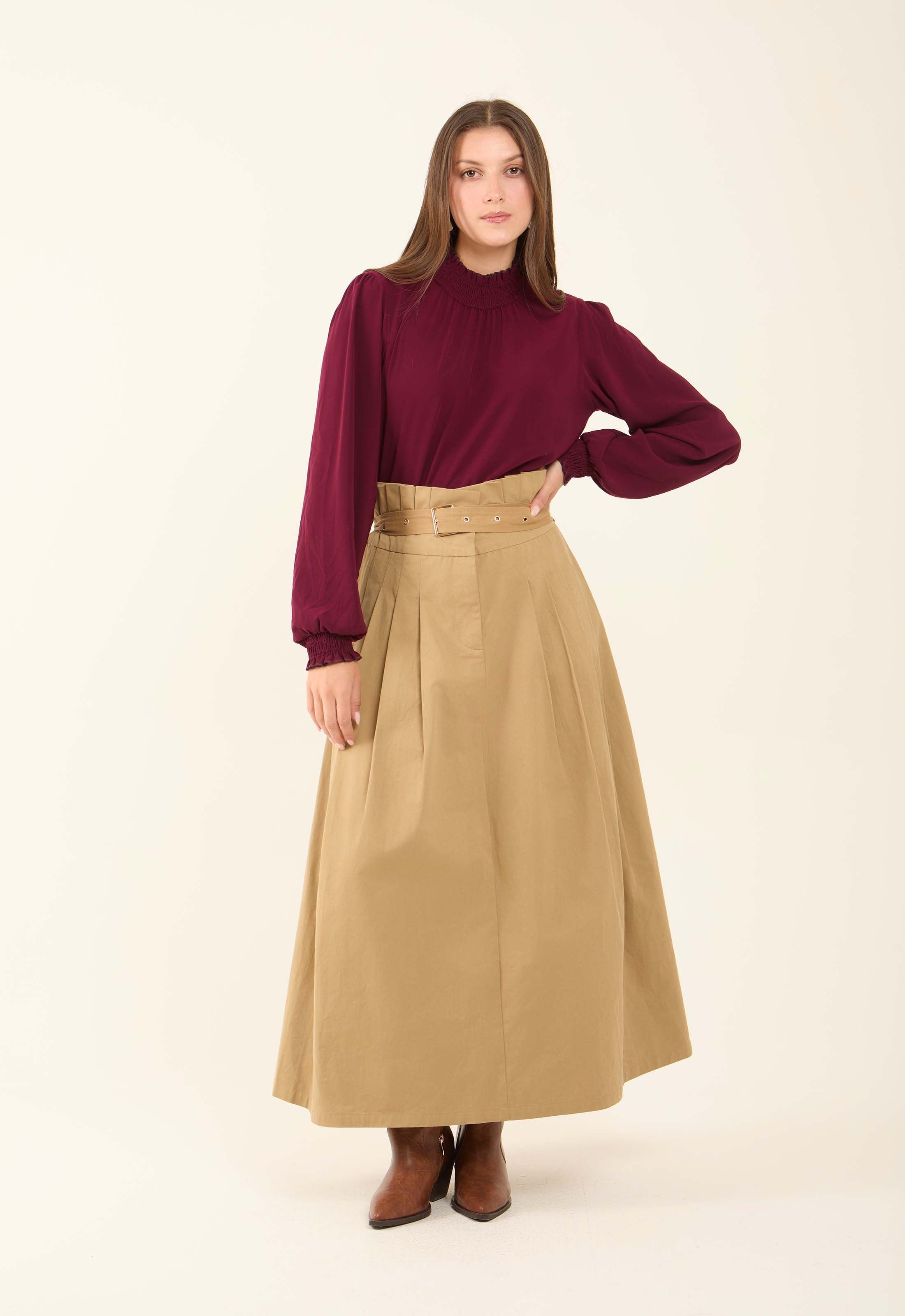 High-Waisted Belted Casual Skirt